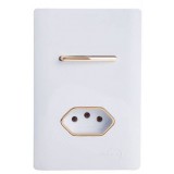 Conjunto Interruptor Simples + Tomada 10A 4x2 - Novara Branco Brilhante Gold